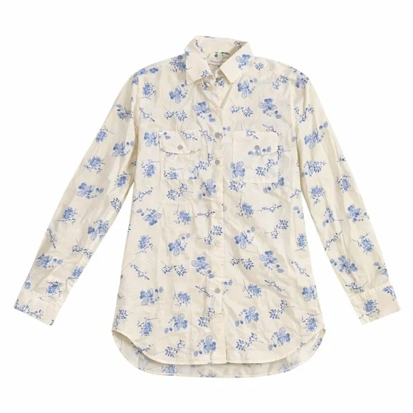 MÉME CHOSE x LAURA ASHLEY Blue Floral Cotton Poplin Button Down Shirt Romantic - Picture 4 of 5